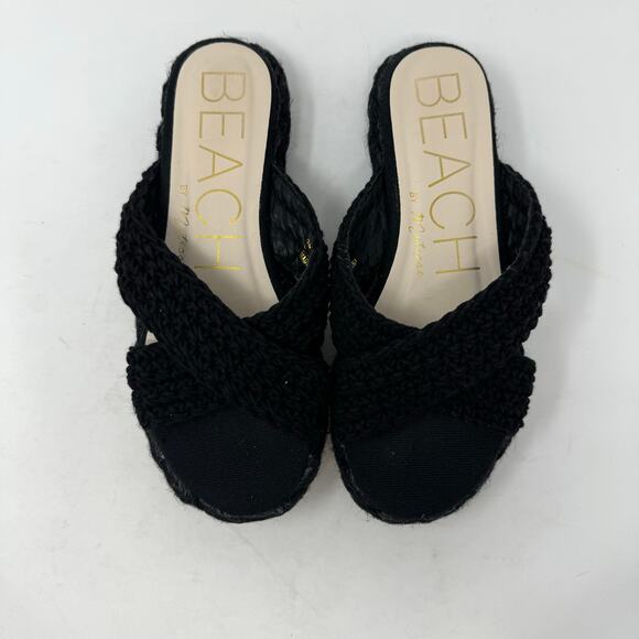 Beach By Matisse Kalani Natural Raffia Flatform Sandals Black Slip-On Size 9 - Picture 7 of 12